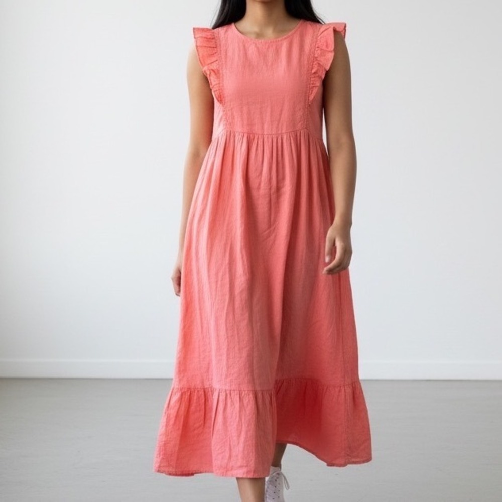 Carters Kid Girls Coral Pink Ruffle Maxi‎ Dress Tiered Boho Summer 10 tea flowy